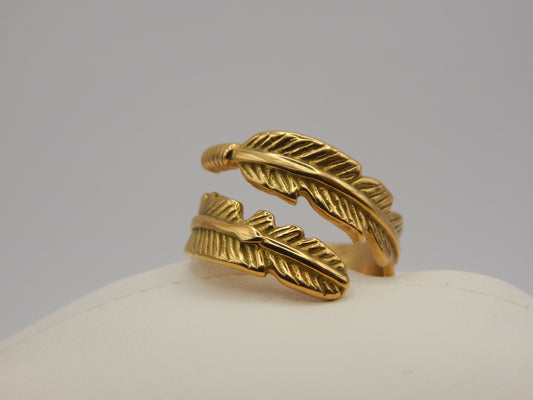 Gold Plated Feather Adjustable Ring