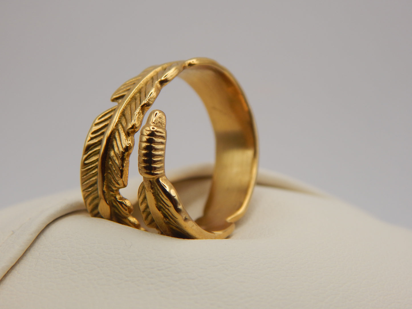 Gold Plated Feather Adjustable Ring
