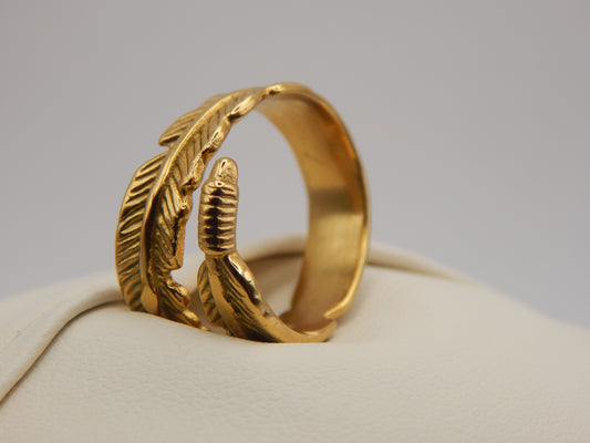 Gold Plated Feather Adjustable Ring