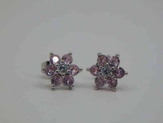 Flower Stud Earrings — Pink & Green